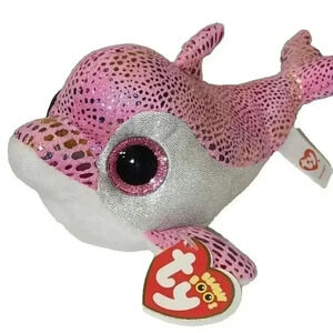 Ty Beanie Boos SPARKLES Pink Dolphin 6" Retired 2014 NEW Mint Tags Glitter Eyes